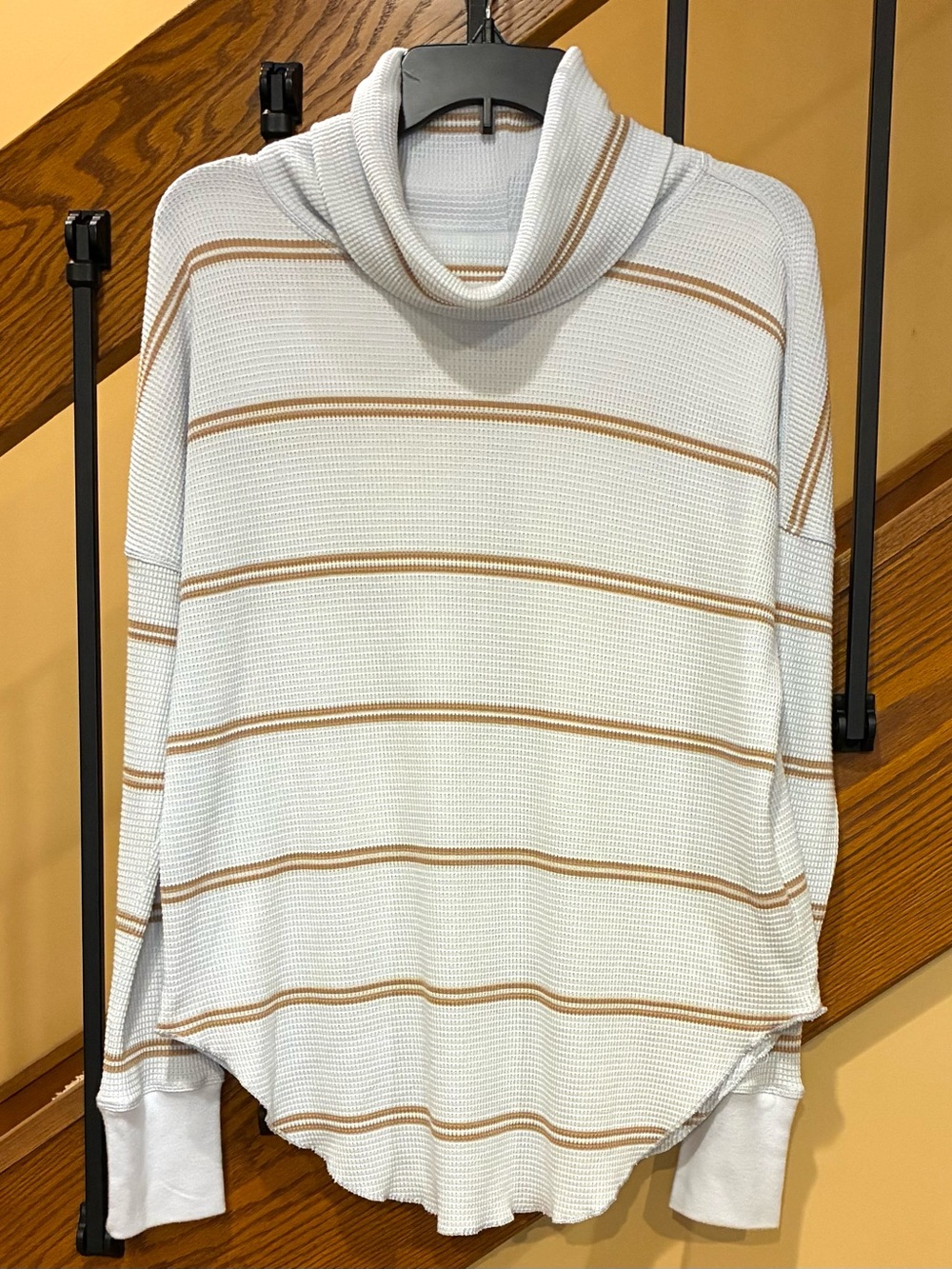 Babaton Cream Cowl Neck Sweater with Tan Stripes